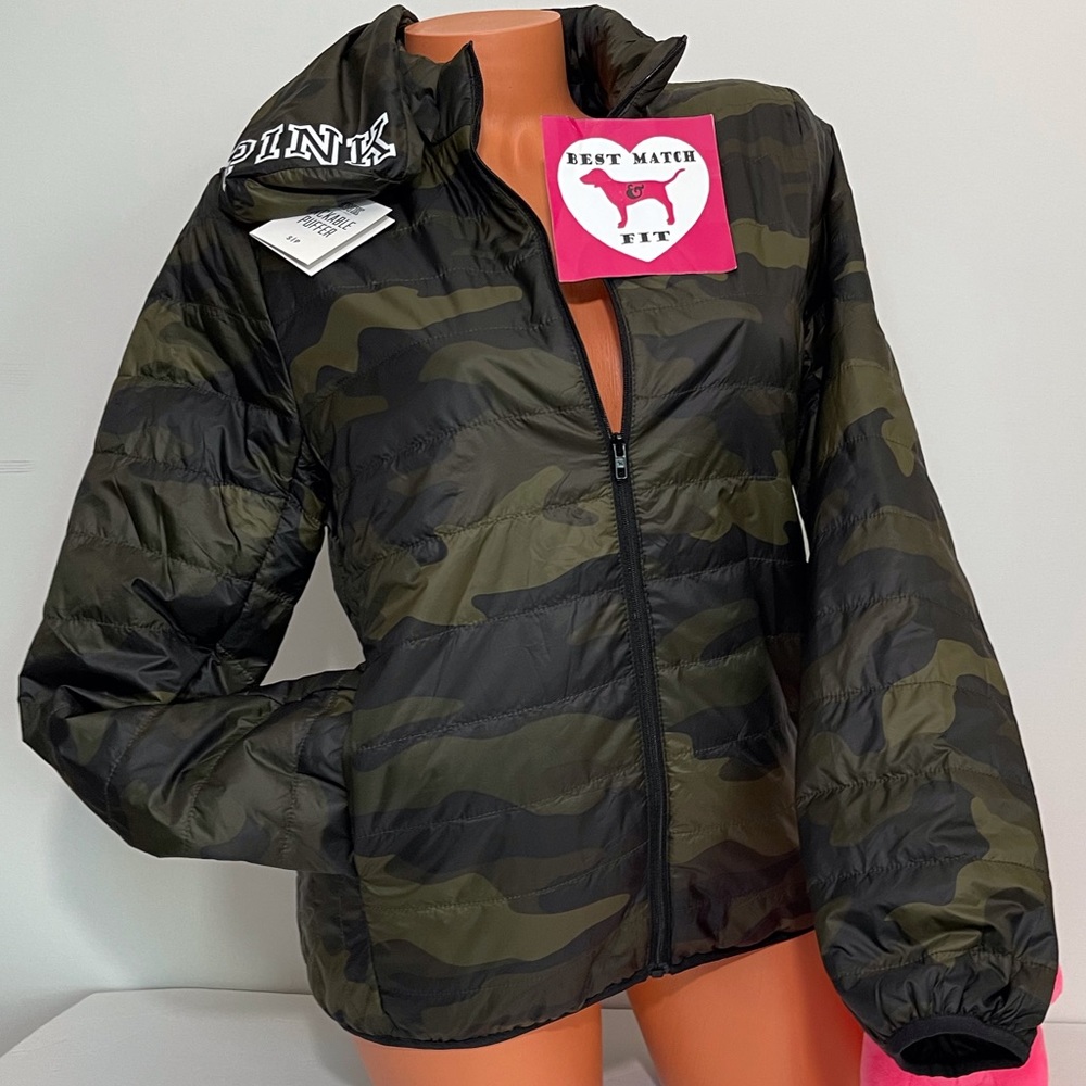 Victoria’s Secret PINK 2 PC XS S Puffer Logo Jacket Camo